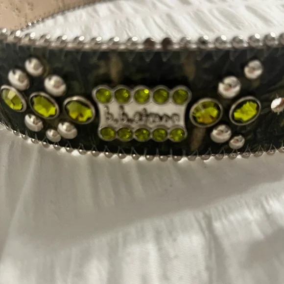 Silver Skull Belt with Green Gem Accents Colorful Skull Green Rhinestone Belt - myrhinestonebelt.com main image 4